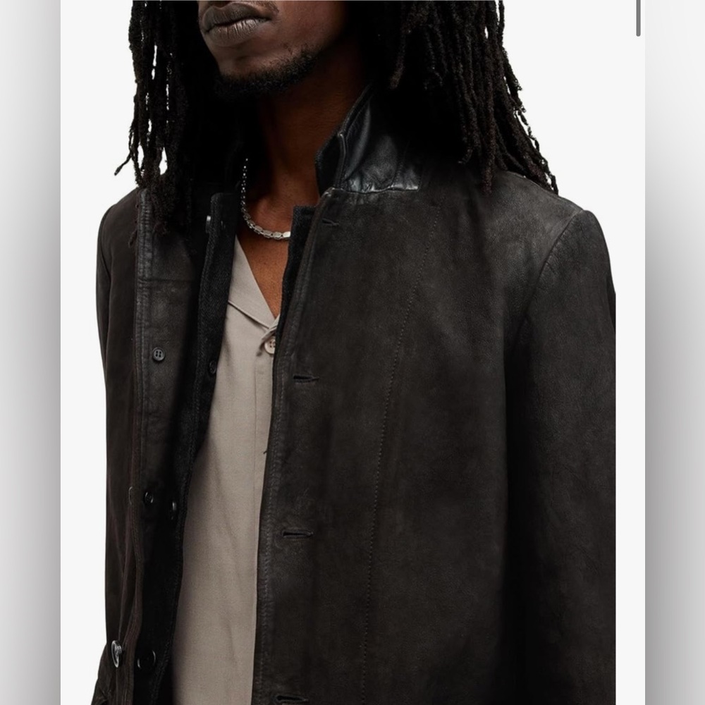All Saints Survey Double Layer Suede Dark Gray Green Blazer Jacket | M - Picture 2 of 14